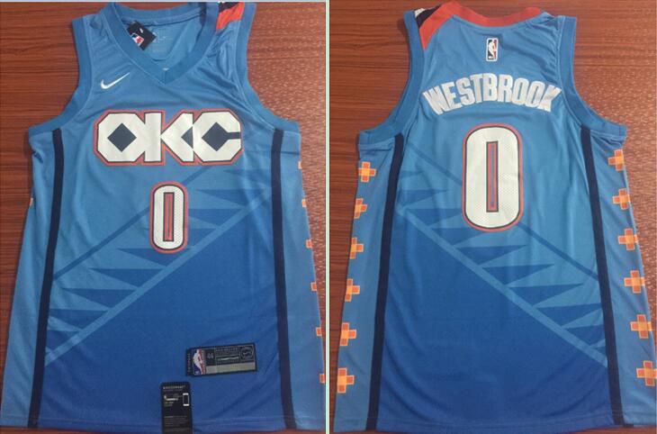 Men Oklahoma City Thunder 0 Westbrook Blue City Edition Game Nike NBA Jerseys